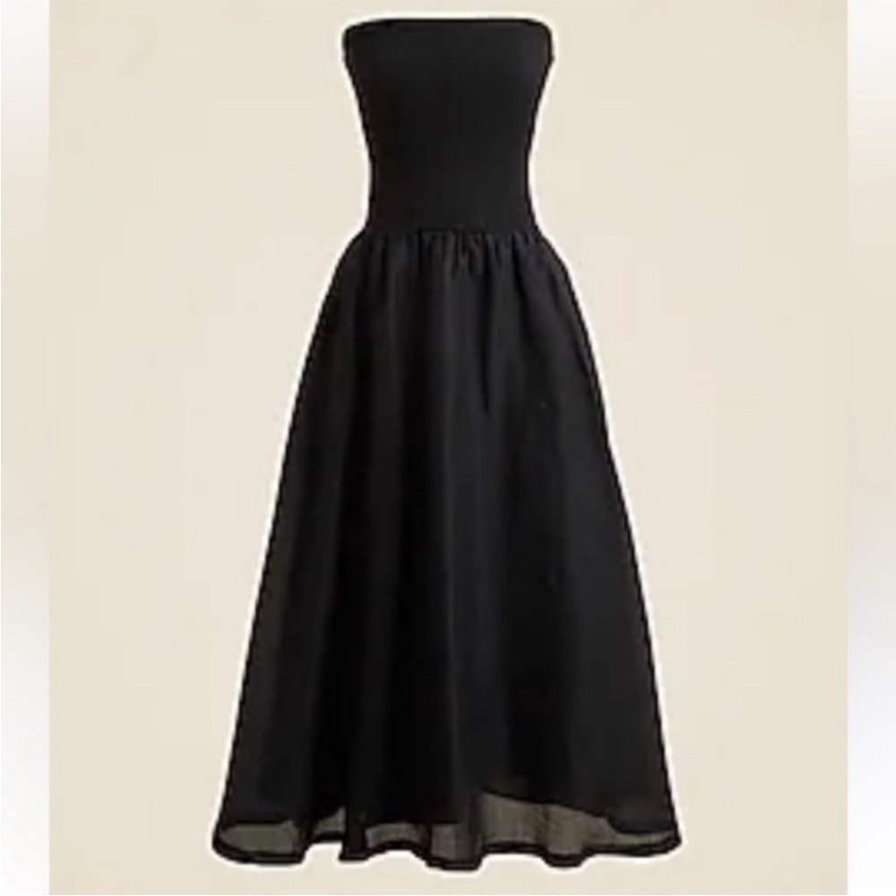 J. Crew Black Strapless Smocked Midi Dress - Picture 2 of 8
